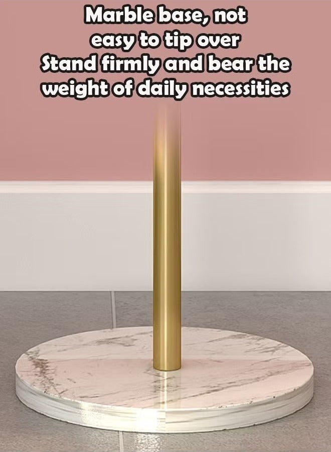 بيوينتي حامل معاطف قائم بذاته بقاعدة رخامية، شجرة معدنية متينة للثياب مزودة بـ 7 خطاطيف دائرية متدرجة، لحمل المعاطف والقبعات والحقائب والأمتعة، لغرف النوم والمداخل - Image 3